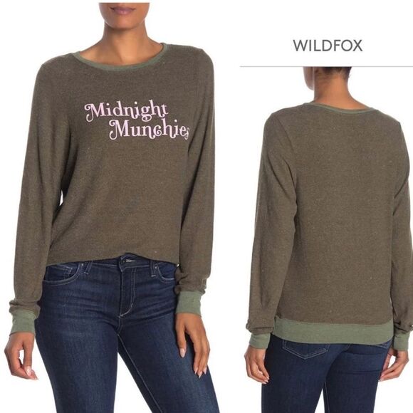 WILDFOX Sweatshirt Baggy Jumper NEW Midnight Munchies Olive Small Oversized - Picture 1 of 16